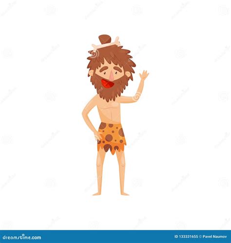 Funny Stone Age Prehistoric Man Primitive Cavemen Cartoon Character Vector Illustration On A