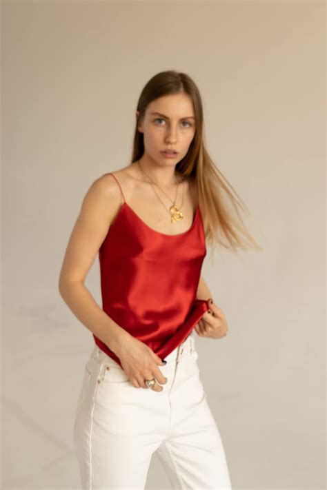 Red Silk Camisole Scoop Neck Silk Satin Red Cami Top Classic Etsy