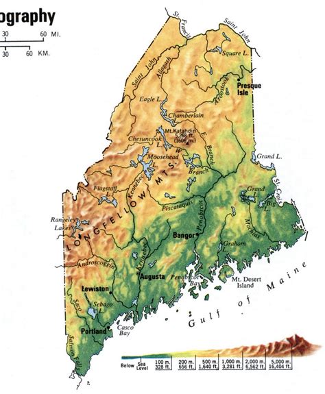 Maine Topography Terrain Map Topographic State Large Scale Free