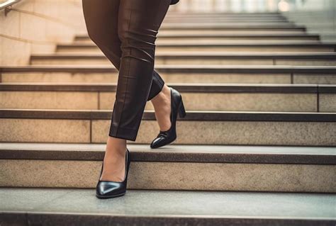 Premium Ai Image Business Woman Walking Down Stairs Using Her Heels