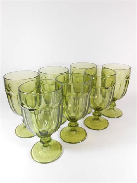 green glassware set libbey duratuff water goblet drinking etsy green glassware glassware