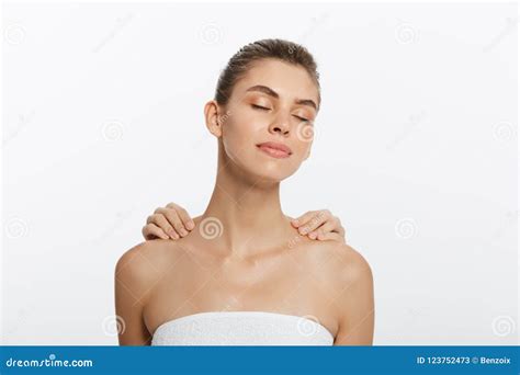 Beautiful Young Woman Relaxing With Hand Massage Isolated On White Background Stock Image