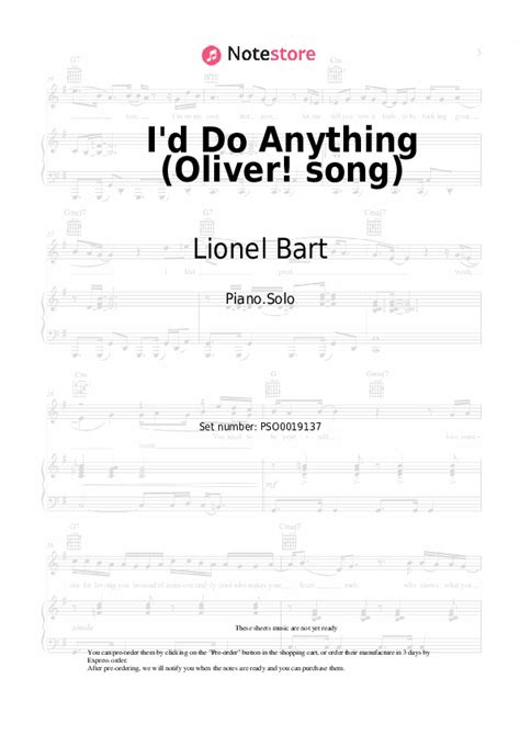 Lionel Bart Id Do Anything Oliver Song Sheet Music For Piano Download Pianosolo Sku