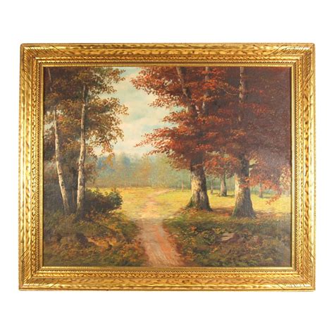 Beautiful Landscape Oil Painting October Day In Period Frame Signed