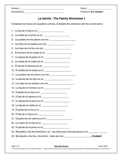 8th Grade Spanish Worksheets
