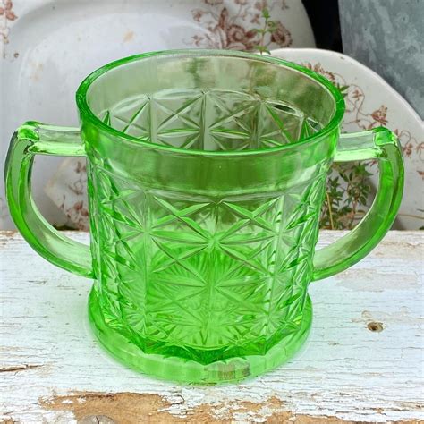 Vintage Hazel Atlas Green Depression Glass Sugar Bowl Etsy