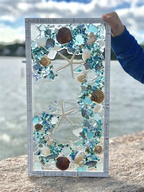 Beach Glass Window Beach Glass And Shells In Frame Etsy Sea Glass Crafts Glass Crafts