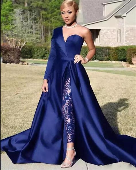 2020 Elegant One Sleeve Evening Dress Royalnavy Blue Split Prom Party