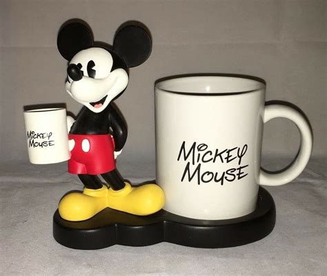 Rare Vintage Disney Collectible Mickey Mouse White Coffee Cup Mug Holder Iob Mugs Glasses
