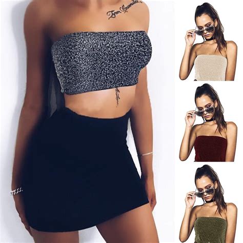 Sequin Tube Tops Sexy Clud Intimates Tumblr Elastic Streetwear Casual