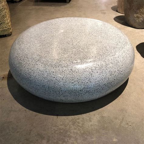 2x Gray Terrazzo Round Indoor Outdoor Coffee Table Low Profile Pebble