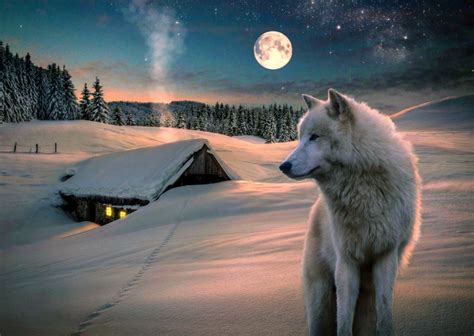 Winter Snow Landscape Nature Wolf Wolves Wallpaper