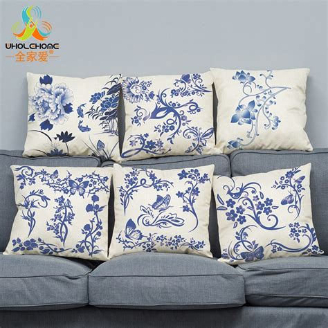 Blue And White Porcelain Floral Cushion Cover Throw Pillow Case 4545