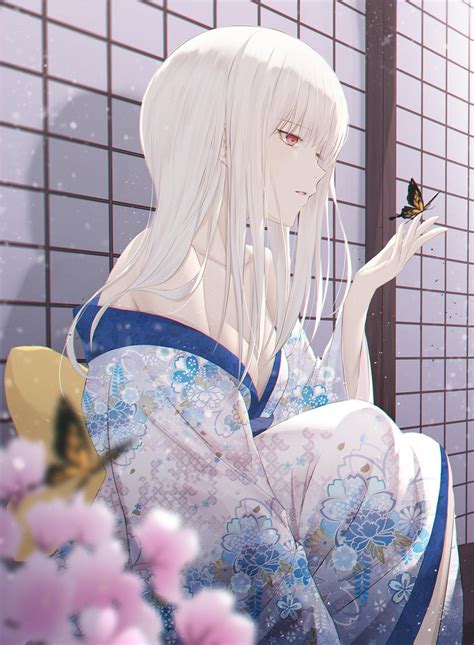 white hair [original] in 2020 anime art girl anime princess anime kimono