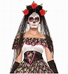 Day Of The Dead Senorita Mexican Skull Women Costume Costume Black Veil ...