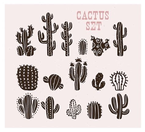 Premium Vector Collection Of Black Hand Drawn Cactus Sketch