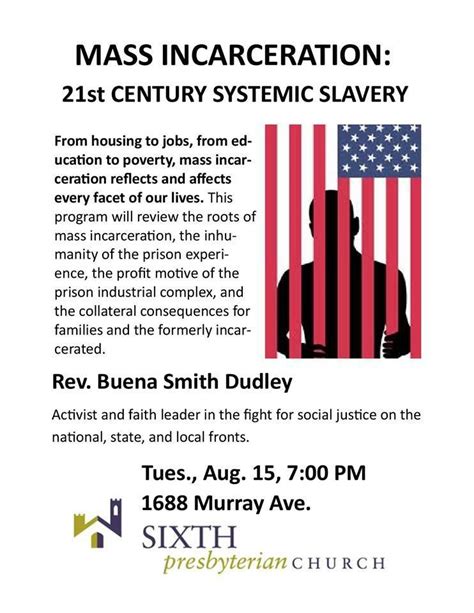 rev buena smith dudley to present mass incarceration 21st century systemic slavery piin