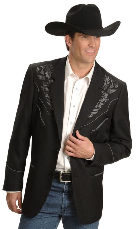 Scully Grey Floral Embroidery Black Western Jacket Mens Western Suits