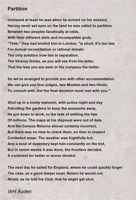 Partition Poem By Wh Auden Poem Hunter