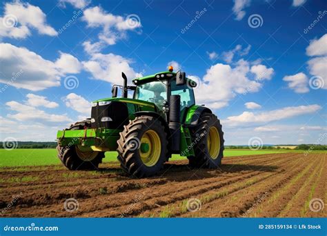 Green Tractor Driving Grain Field Generative Ai Stock Illustration