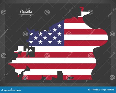 Omaha Nebraska Map With American National Flag Illustration Stock