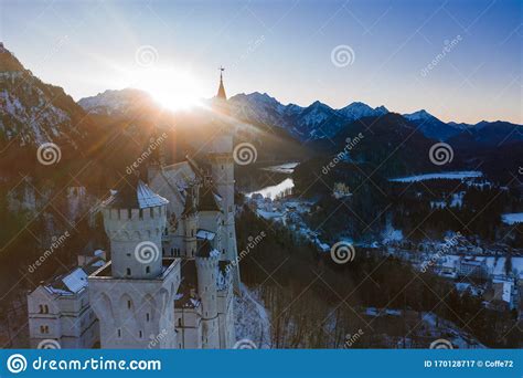 Neuschwanstein Castle Sunset In Winter Germany Stock Image Image Of