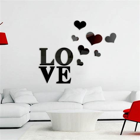 Diy Mirror Effect Love And Heart Shape Wall Stickers Home Decoration 11pcs Mirror Decor Diy