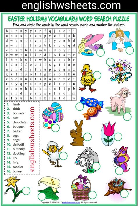 Easter Esl Printable Word Search Puzzle Worksheet For Kids Easter Esl