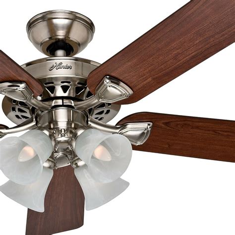 Hunter builder plus indoor ceiling fan with lights and pull chain control. Hunter 52" Traditional Large Room Brushed Nickel Finish ...