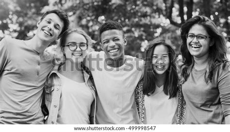 Diverse Group Young People Bonding Outdoors Stock Photo 499998547