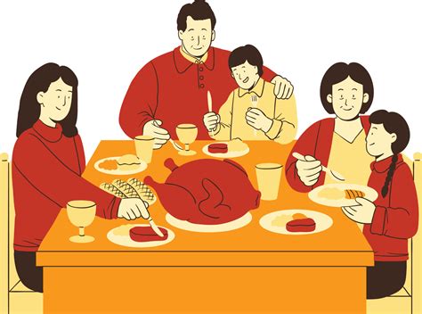 Happy Family Sitting At The Table And Eating Food Vector Illustration Vector Art At