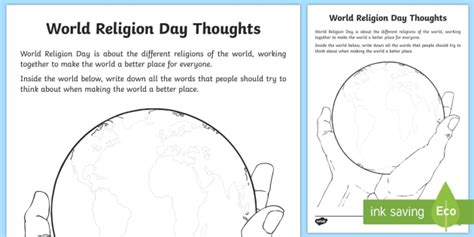 World Religion Day Thoughts Worksheet Worksheet Ks1 World Religion Day