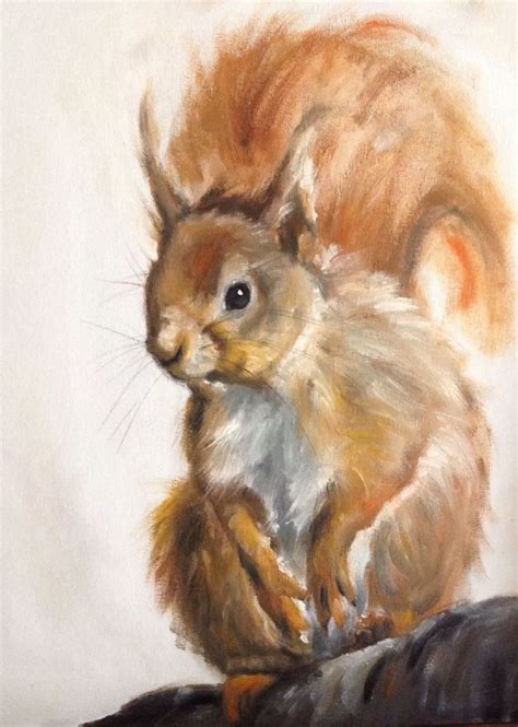 Original Oil Painting Of A Red Squirrel Painted On A Canvas Board And