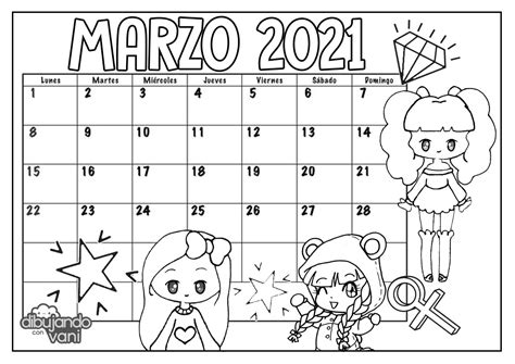 Marzo 2021 Para Imprimir Y Colorear Calendario Dibujando Con Vani