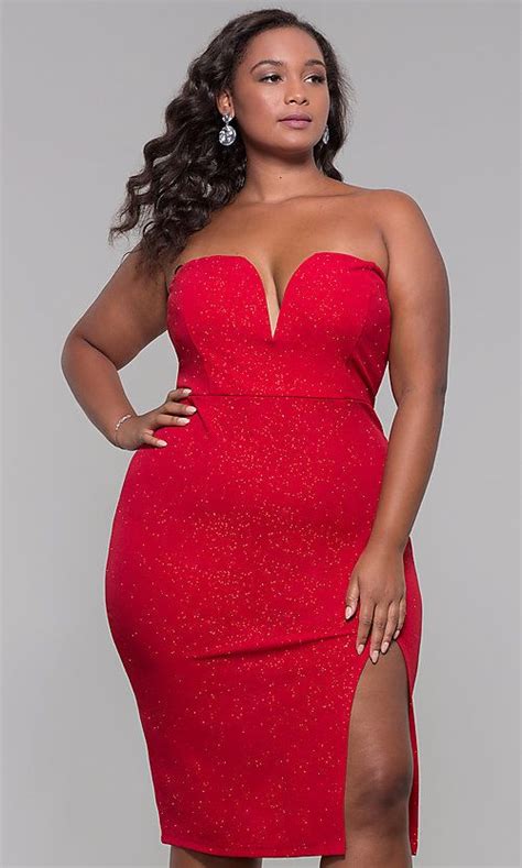 Knee Length Strapless Plus Size Holiday Party Dress Plus Size Holiday