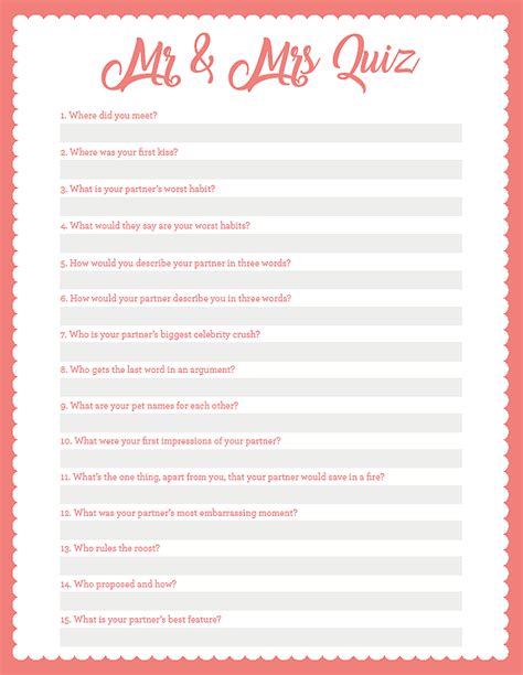 Free Printable Mr And Mrs Quiz Hen Night Ideas