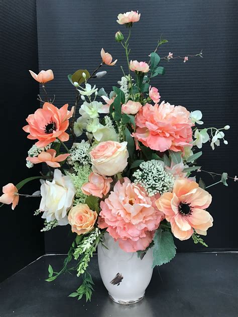 Large Peachy Spring Arrangement 2017 By Andrea Silk Flower Arrangements Silk Flower Ar Floral