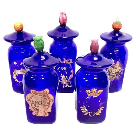 set of 5 large vintage venetian glass apothecary jars with lids and fruit handle for sale at 1stdibs