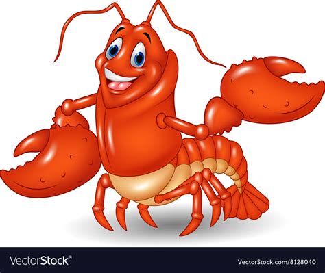 Cute Lobster Cartoon Waving Isolated Royalty Free Vector
