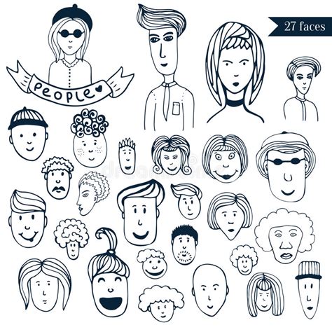 Hand Drawn People Crowd Doodle Collection Of Avatars 27 Different