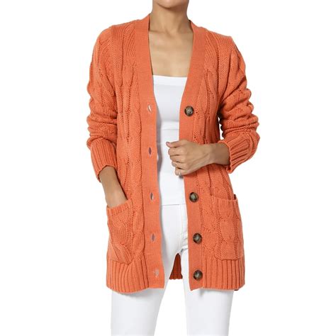 Themogan Themogan Womens Plus V Neck Pocket Cable Knit Cardigan