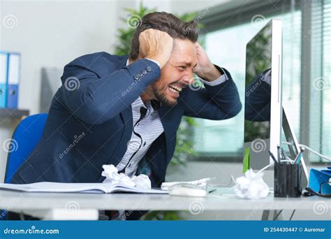 Frustrated Businessman Yelling At Computer Stock Image Image Of
