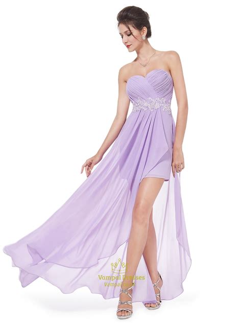 Lilac Chiffon Sweetheart High Low Bridesmaid Dress With Applique Detail