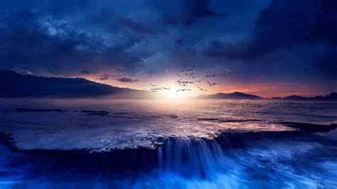 Photo Sunset Sea Waterfall Free Pictures On Fonwall