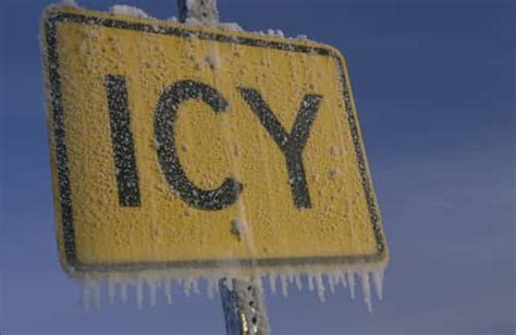 Icy Road Sign Covered With Frost And Ice Winter Alaska Kbur