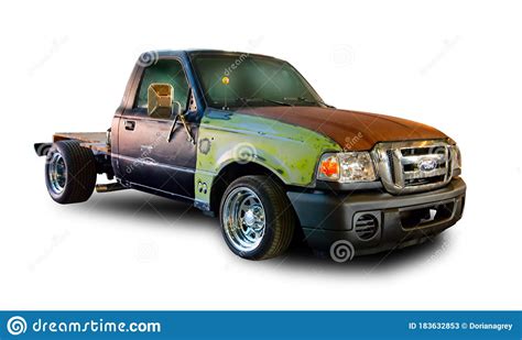 American Vintage Pickup Car Ford F 150 In Rat Style White Background