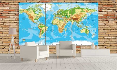 Blue Elevated World Map Canvas Prints At Panel Wall Art World Map