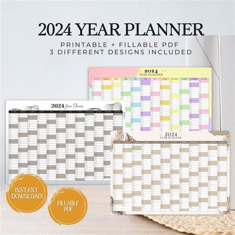 2024 Year Planner Yearly Overview Printable Yearly Planner Etsy