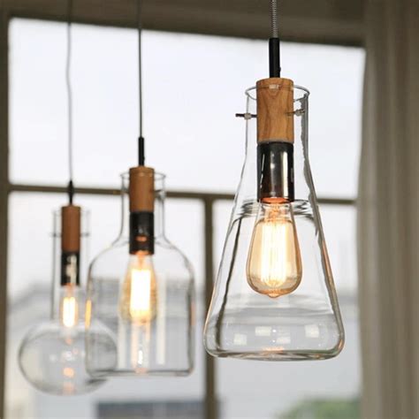 Ikea Brief Style Woodandglass Pendant Lamp E27 Edison Bulbs Lighting Drop