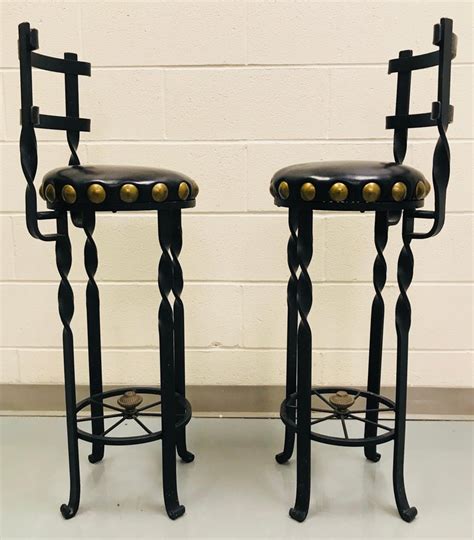 Pair Of Wrought Iron Bar Or Counter Stools For Sale At 1stdibs